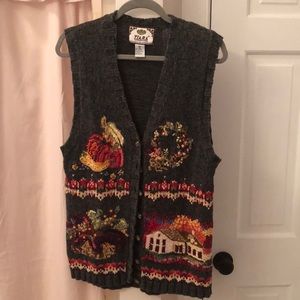 Vintage Fall Thanksgiving Knit Sweater Vest